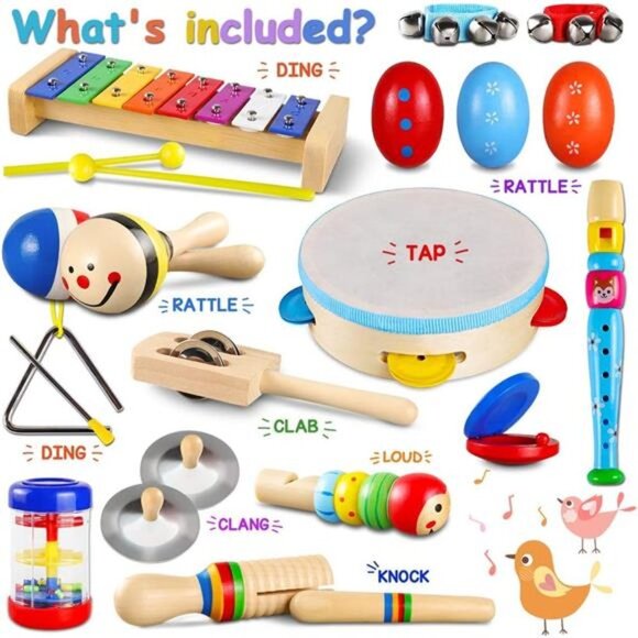Toddler Musical Instruments Set Wooden Percussion Instruments Toy for Kids Baby - Picture 4 of 7